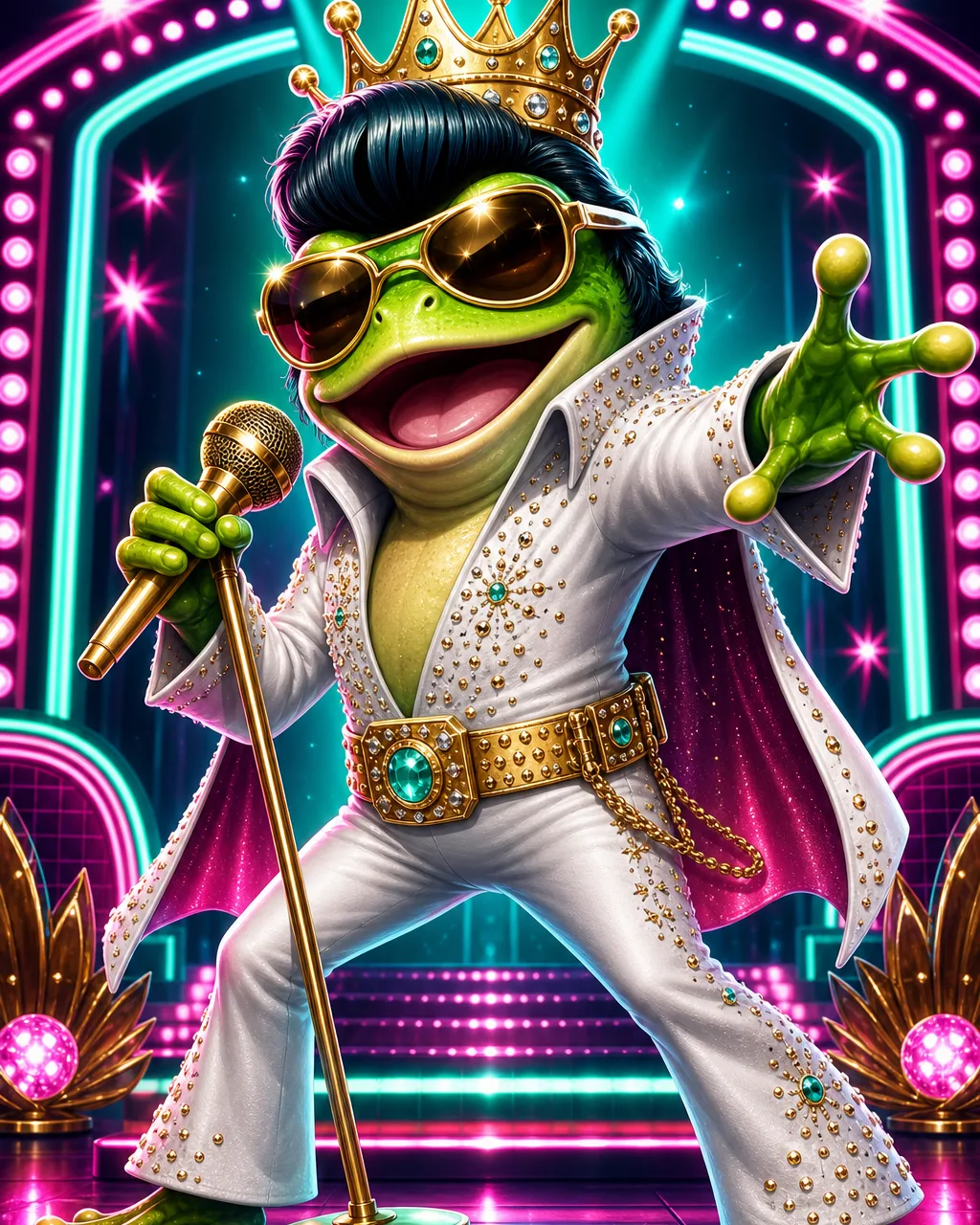 Εξώφυλλο του φρουτακιού Elvis Frog in Vegas με βάτραχο που τραγουδά