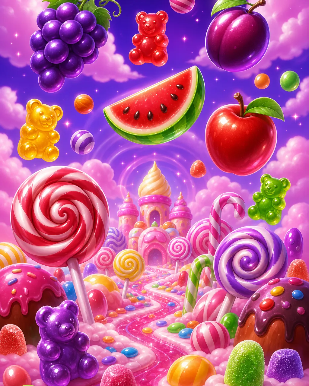 Εξώφυλλο του φρουτακιού Sweet Bonanza με φρούτα και καραμέλες
