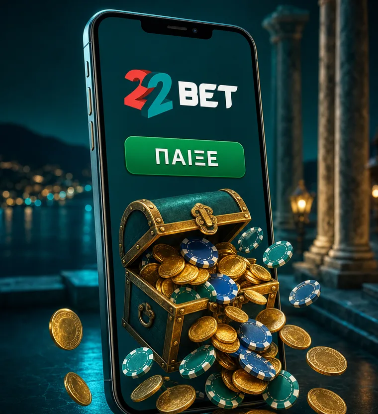 Η εφαρμογή 22Bet σε οθόνη smartphone με ανοιχτό δελτίο στοιχήματος